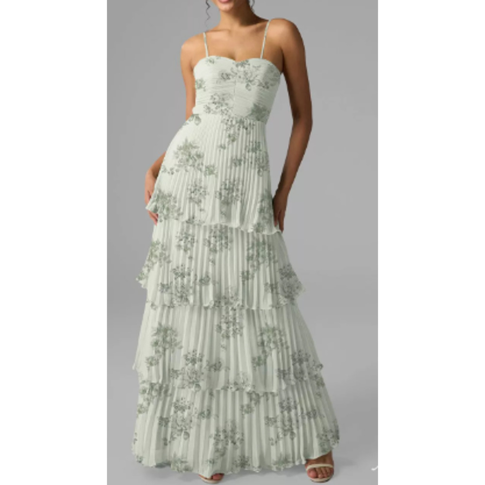 AW BRIDAL 6 S pistachio green penoy Ann floral  formal party maxi dress B82